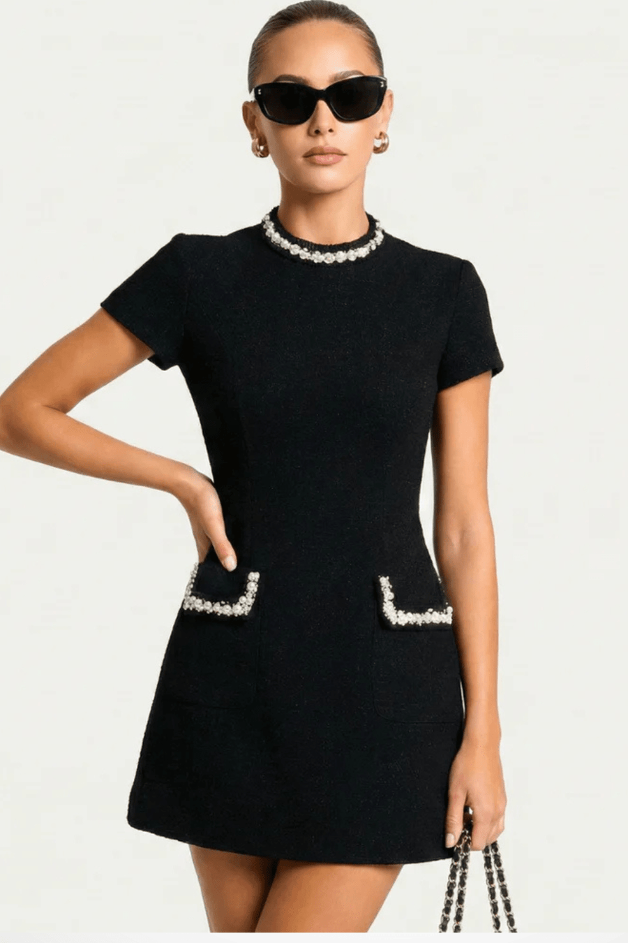 WOMEN'S SUMMER PEARL TRIM MINI DRESS - Zarino Newstyle