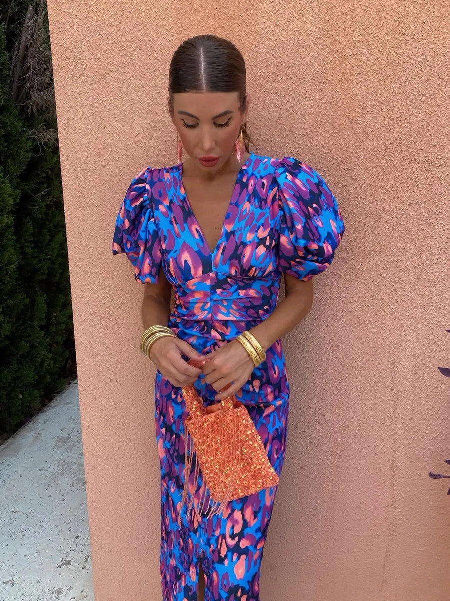 WOMEN'S SUMMER PRINTED PUFF SLEEVE MIDI DRESS - Zarino Newstyle