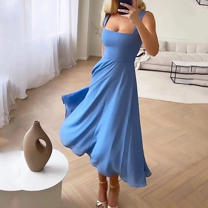 WOMEN'S SUMMER SQUARE NECK MIDI DRESS - Zarino Newstyle