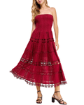WOMEN'S SUMMER STRAPLESS EYELET MIDI DRESS - Zarino Newstyle