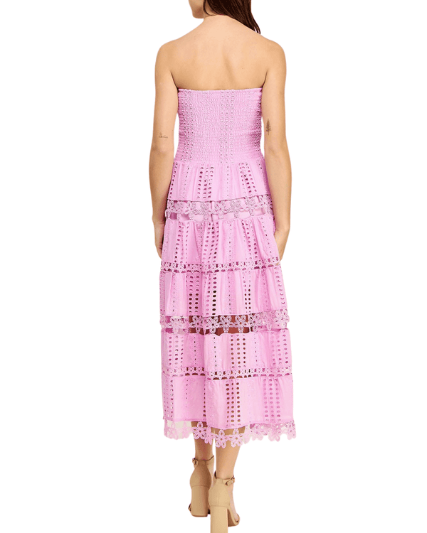 WOMEN'S SUMMER STRAPLESS EYELET MIDI DRESS