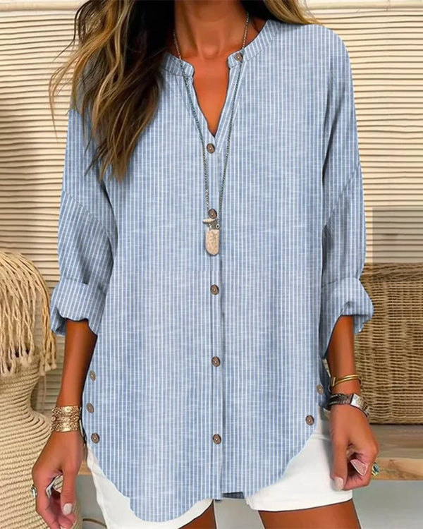 WOMEN'S SUMMER STRIPED BUTTON FRONT BLOUSE - Zarino Newstyle