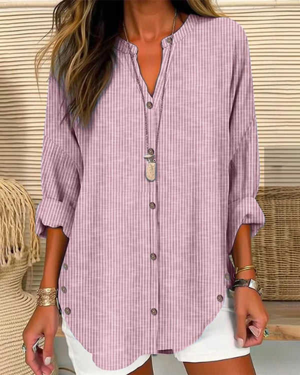 WOMEN'S SUMMER STRIPED BUTTON FRONT BLOUSE