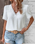 WOMEN'S SUMMER V NECK LACE TRIM BLOUSE - Zarino Newstyle
