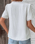WOMEN'S SUMMER V NECK LACE TRIM BLOUSE - Zarino Newstyle