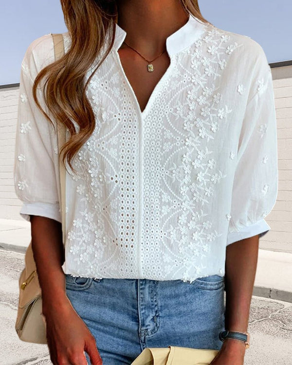 WOMEN'S SUMMER V NECK PUFF SLEEVE BLOUSE