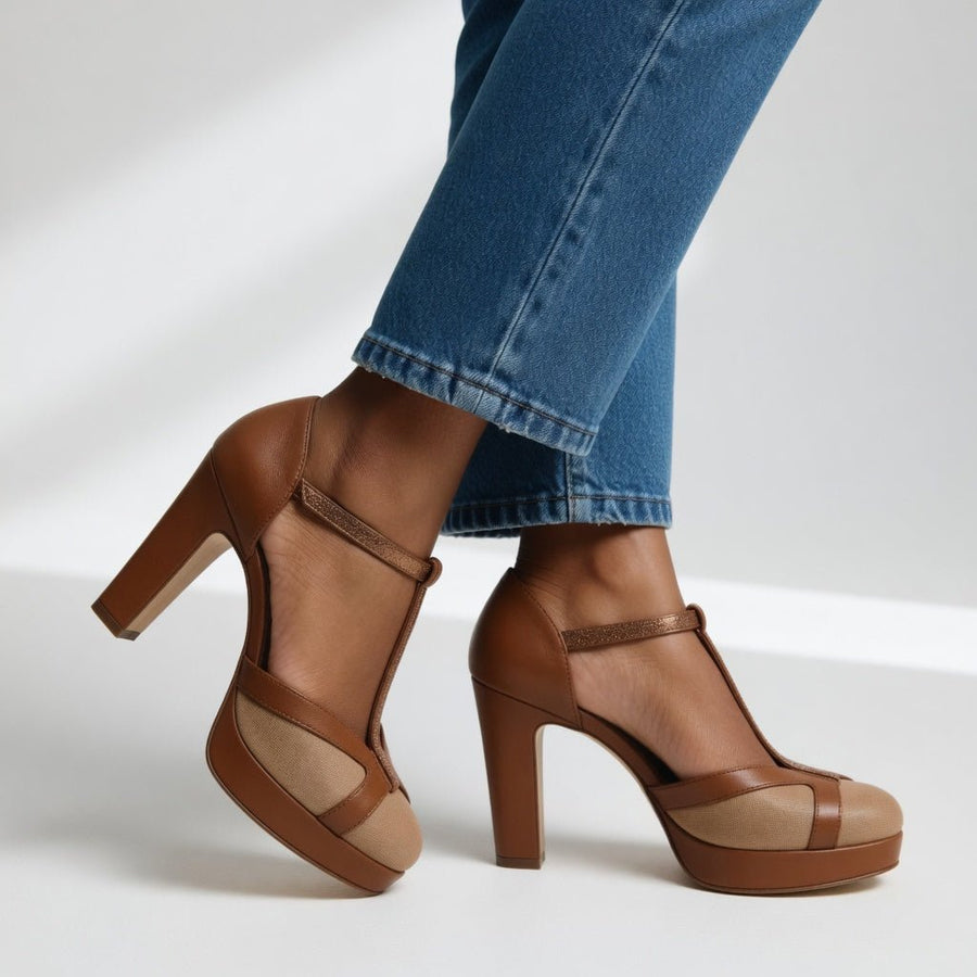 WOMEN'S T - BAR BLOCK HEEL PUMPS - Zarino Newstyle