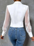 WOMEN'S TAILORED PEAK LAPEL SHEER SLEEVE BLOUSE - Zarino Newstyle