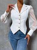 WOMEN'S TAILORED PEAK LAPEL SHEER SLEEVE BLOUSE - Zarino Newstyle