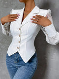WOMEN'S TAILORED PEAK LAPEL SHEER SLEEVE BLOUSE - Zarino Newstyle