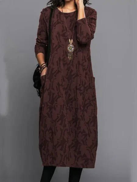 WOMEN'S TEXTURED JACQUARD LONG SLEEVE MIDI DRESS - Zarino Newstyle