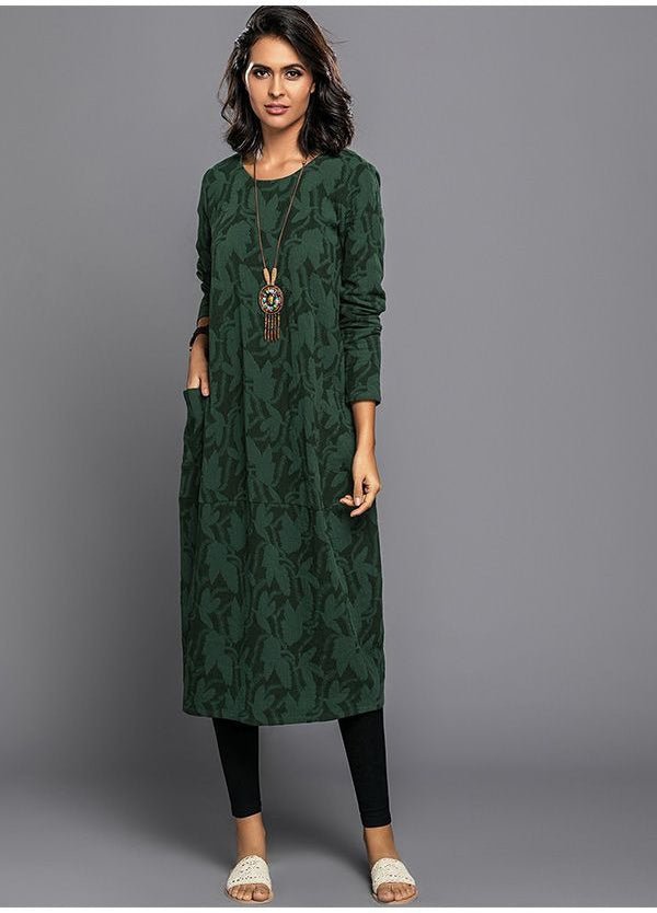 WOMEN'S TEXTURED JACQUARD LONG SLEEVE MIDI DRESS - Zarino Newstyle