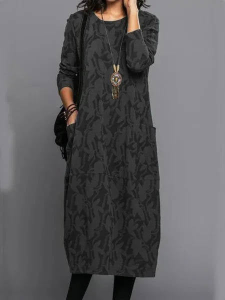WOMEN'S TEXTURED JACQUARD LONG SLEEVE MIDI DRESS - Zarino Newstyle