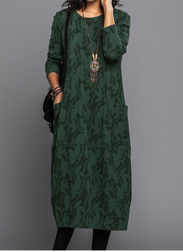 WOMEN'S TEXTURED JACQUARD LONG SLEEVE MIDI DRESS - Zarino Newstyle