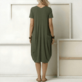 WOMEN'S V - NECK OVERSIZED POCKET MIDI SUMMER DRESS - Zarino Newstyle