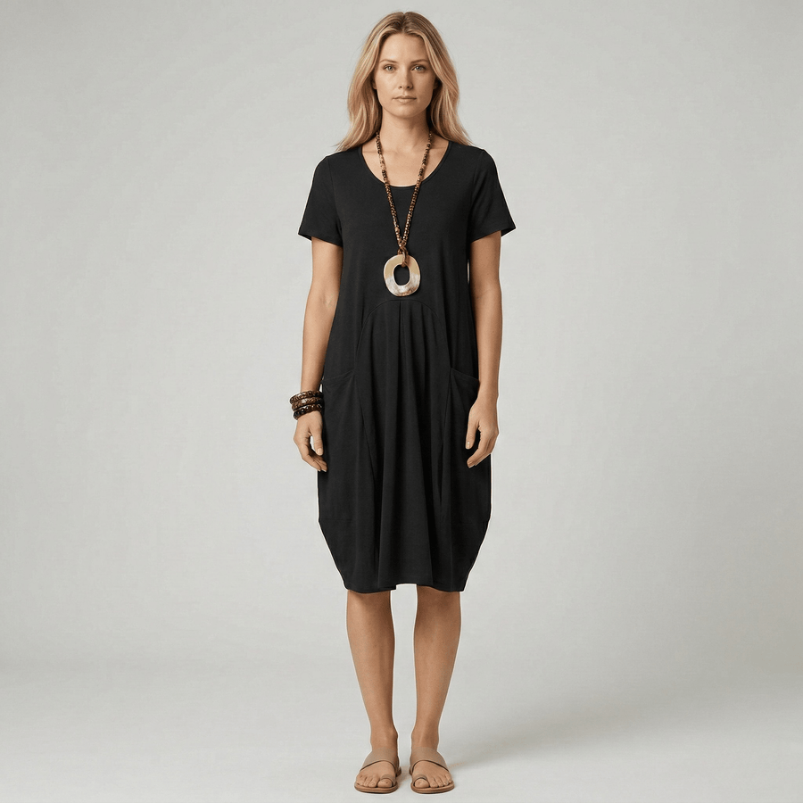 WOMEN'S V - NECK OVERSIZED POCKET MIDI SUMMER DRESS - Zarino Newstyle