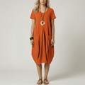 WOMEN'S V - NECK OVERSIZED POCKET MIDI SUMMER DRESS - Zarino Newstyle
