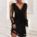 WOMEN'S V - NECK SHEER SLEEVE FLOWING EVENING DRESS - Zarino Newstyle