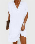 WOMEN'S V - NECK SHORT SLEEVE DRESS WITH SIDE SLIT - Zarino Newstyle