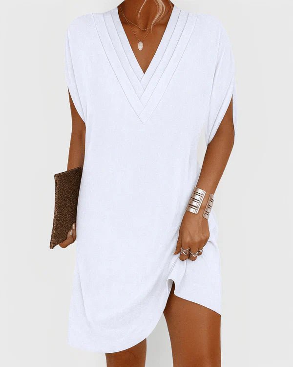 WOMEN'S V - NECK SHORT SLEEVE DRESS WITH SIDE SLIT - Zarino Newstyle