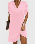 WOMEN'S V - NECK SHORT SLEEVE DRESS WITH SIDE SLIT - Zarino Newstyle