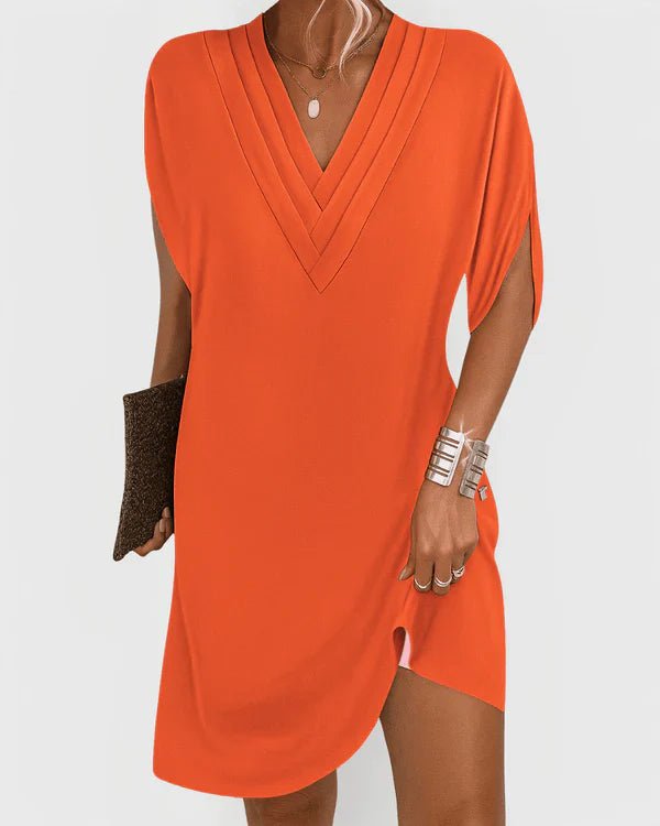WOMEN'S V - NECK SHORT SLEEVE DRESS WITH SIDE SLIT - Zarino Newstyle
