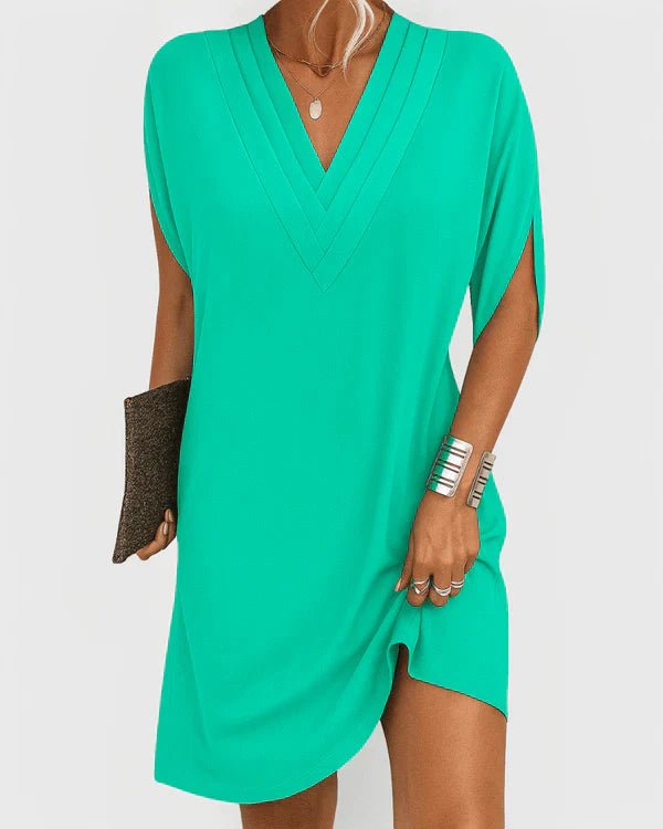 WOMEN'S V - NECK SHORT SLEEVE DRESS WITH SIDE SLIT - Zarino Newstyle