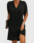 WOMEN'S V - NECK SHORT SLEEVE DRESS WITH SIDE SLIT - Zarino Newstyle
