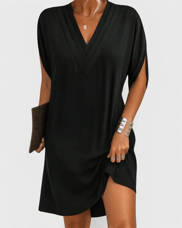 WOMEN'S V - NECK SHORT SLEEVE DRESS WITH SIDE SLIT - Zarino Newstyle