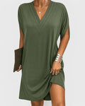 WOMEN'S V - NECK SHORT SLEEVE DRESS WITH SIDE SLIT - Zarino Newstyle
