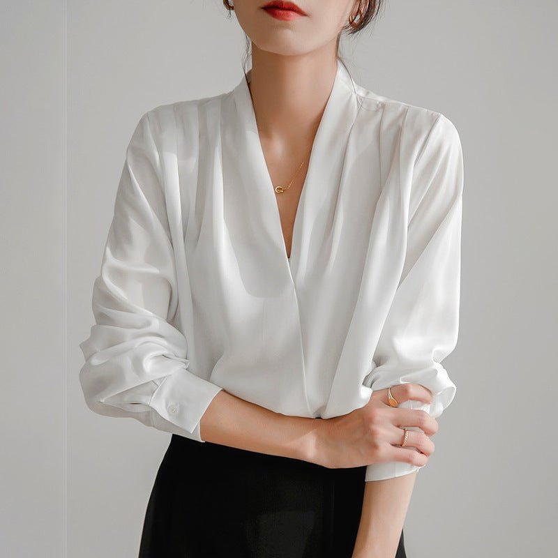 WOMEN'S V - NECK WRAP FRONT SATIN BLOUSE - Zarino Newstyle