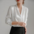 WOMEN'S V - NECK WRAP FRONT SATIN BLOUSE - Zarino Newstyle