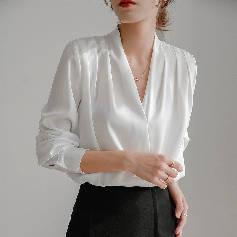 WOMEN'S V - NECK WRAP FRONT SATIN BLOUSE - Zarino Newstyle