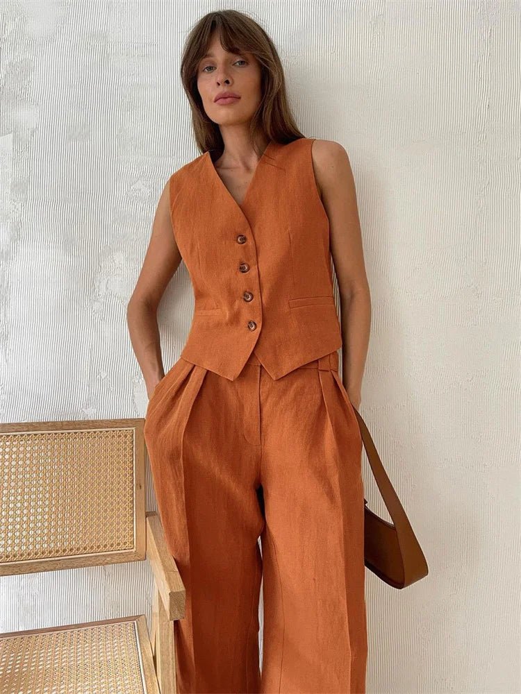 WOMEN'S VEST & WIDE LEG TROUSER SET - Zarino Newstyle