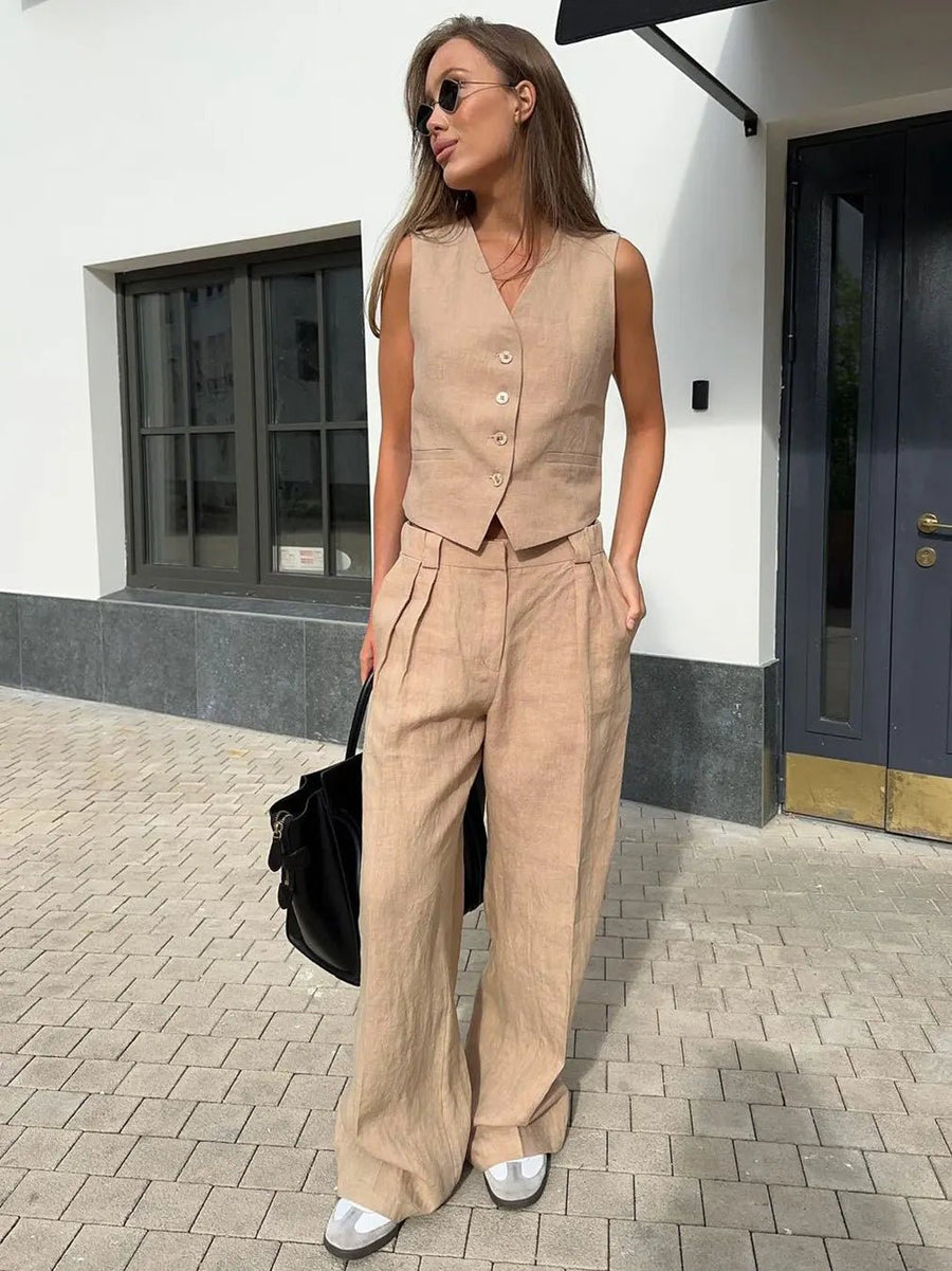 WOMEN'S VEST & WIDE LEG TROUSER SET - Zarino Newstyle