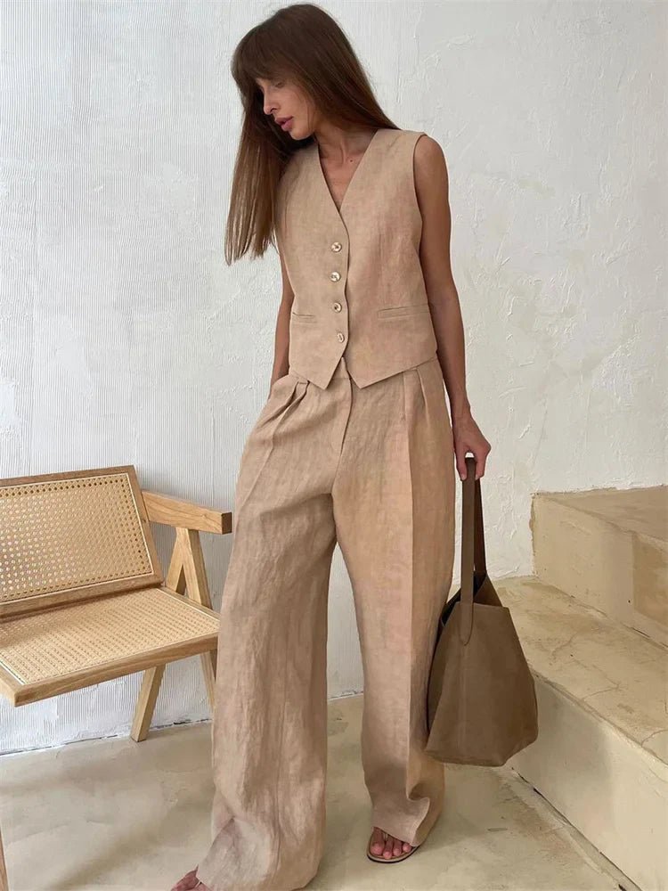 WOMEN'S VEST & WIDE LEG TROUSER SET - Zarino Newstyle