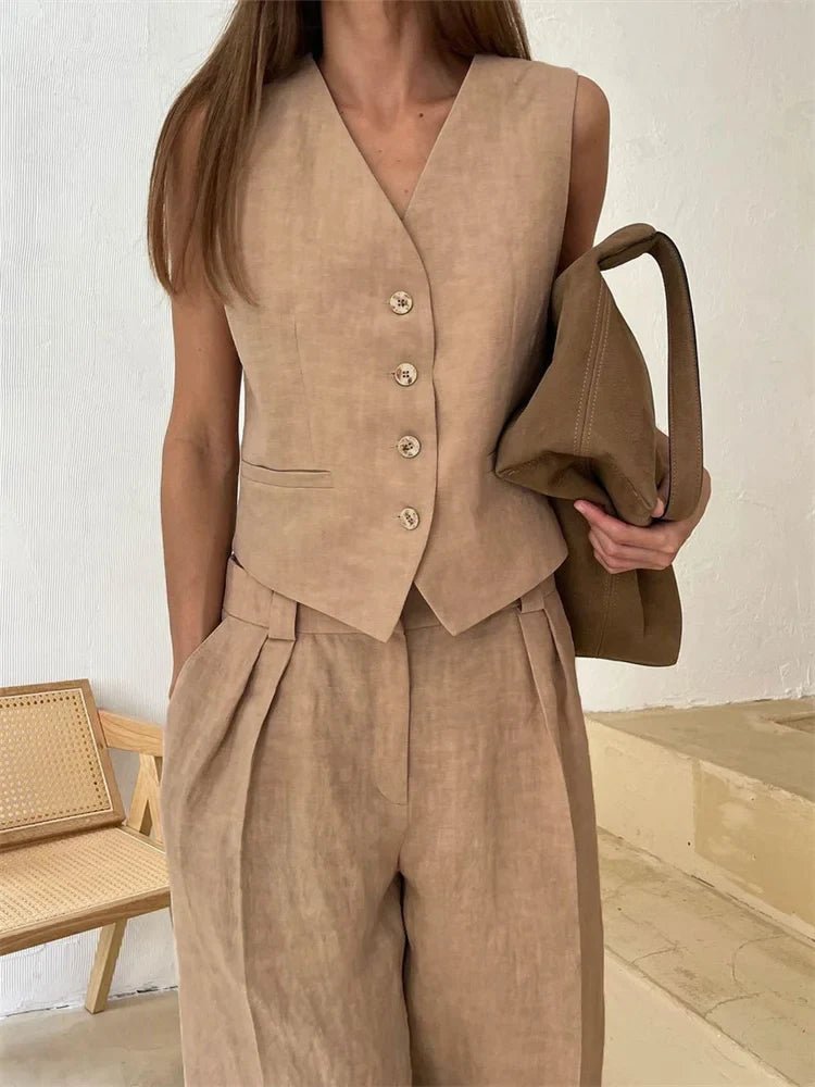 WOMEN'S VEST & WIDE LEG TROUSER SET - Zarino Newstyle