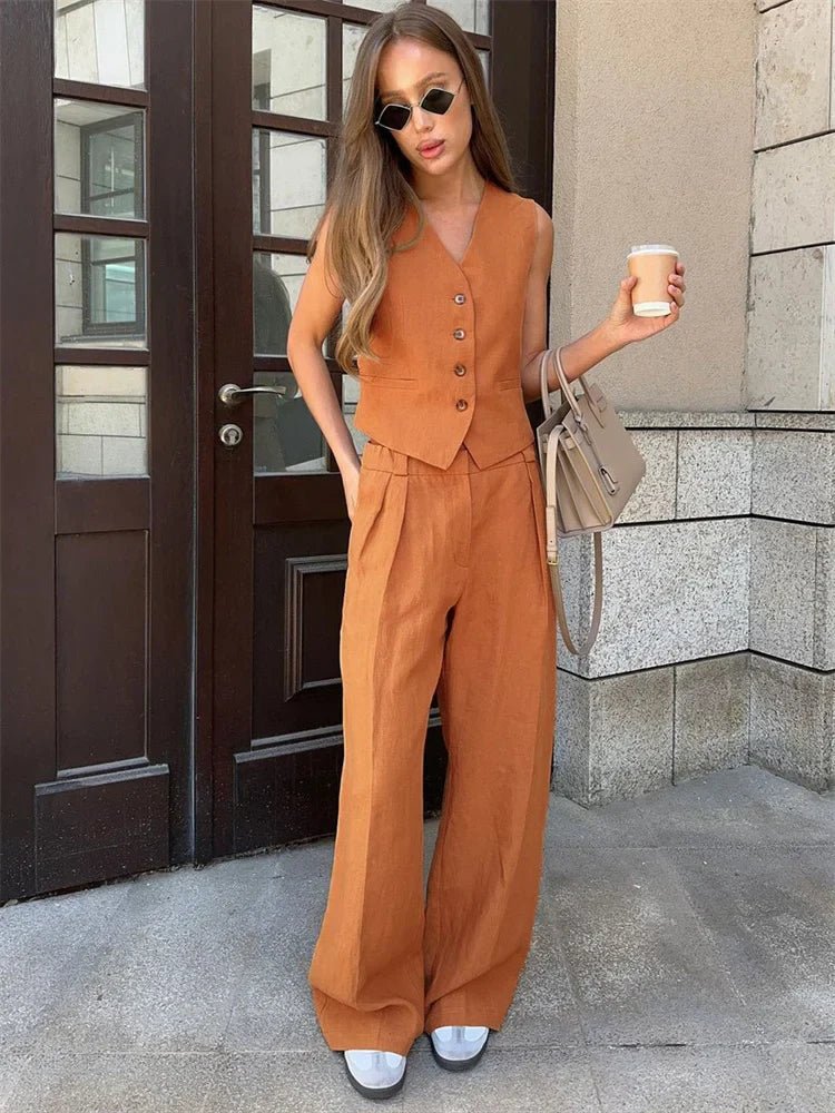 WOMEN'S VEST & WIDE LEG TROUSER SET - Zarino Newstyle