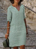 WOMEN'S VINTAGE FLORAL SPLIT NECK 3/4 SLEEVE MIDI DRESS - Zarino Newstyle