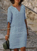 WOMEN'S VINTAGE FLORAL SPLIT NECK 3/4 SLEEVE MIDI DRESS - Zarino Newstyle