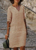 WOMEN'S VINTAGE FLORAL SPLIT NECK 3/4 SLEEVE MIDI DRESS - Zarino Newstyle