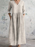 WOMEN'S VINTAGE STRIPE LONG SLEEVE MAXI DRESS - Zarino Newstyle
