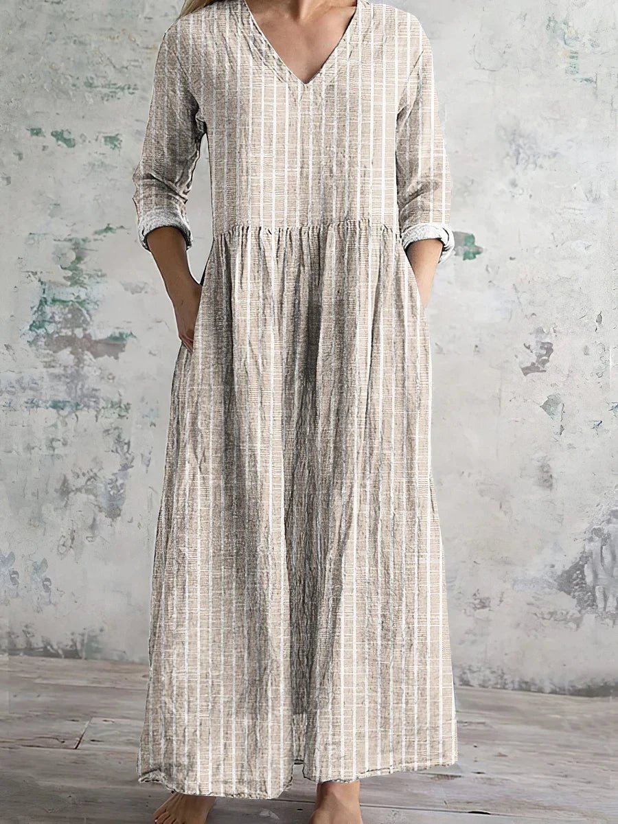 WOMEN'S VINTAGE STRIPE LONG SLEEVE MAXI DRESS - Zarino Newstyle