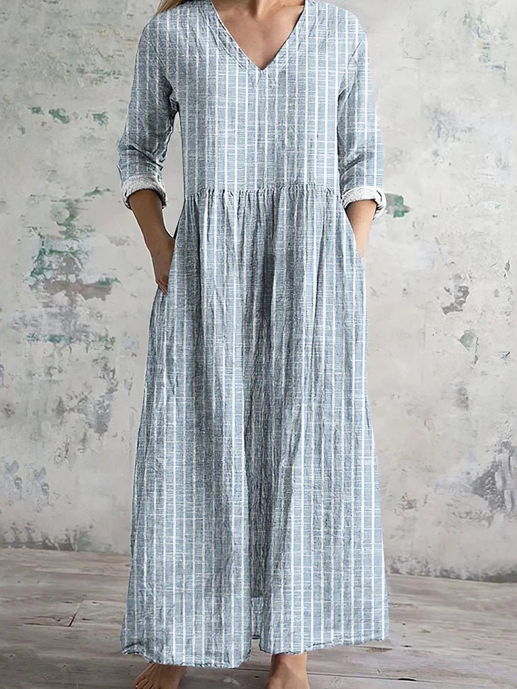 WOMEN'S VINTAGE STRIPE LONG SLEEVE MAXI DRESS - Zarino Newstyle