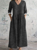 WOMEN'S VINTAGE STRIPE LONG SLEEVE MAXI DRESS - Zarino Newstyle