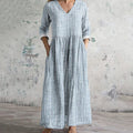 WOMEN'S VINTAGE STRIPE LONG SLEEVE MAXI DRESS - Zarino Newstyle