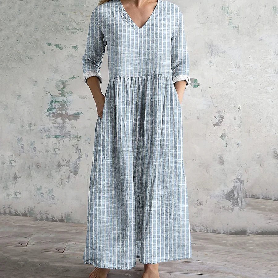 WOMEN'S VINTAGE STRIPE LONG SLEEVE MAXI DRESS - Zarino Newstyle