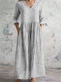 WOMEN'S VINTAGE STRIPE LONG SLEEVE MAXI DRESS - Zarino Newstyle