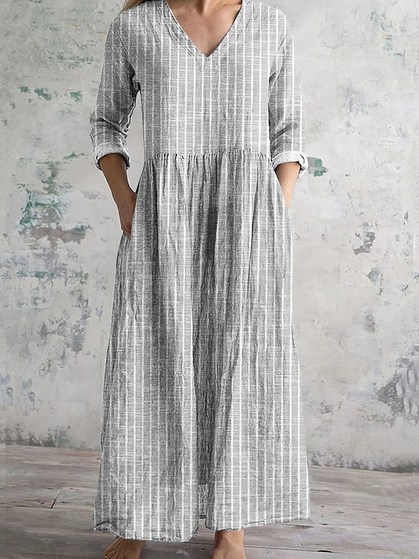 WOMEN'S VINTAGE STRIPE LONG SLEEVE MAXI DRESS - Zarino Newstyle