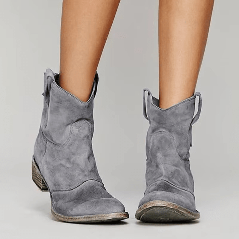 WOMEN'S VINTAGE WESTERN ANKLE BOOTS POINTED TOE SLIP - ON - Zarino Newstyle